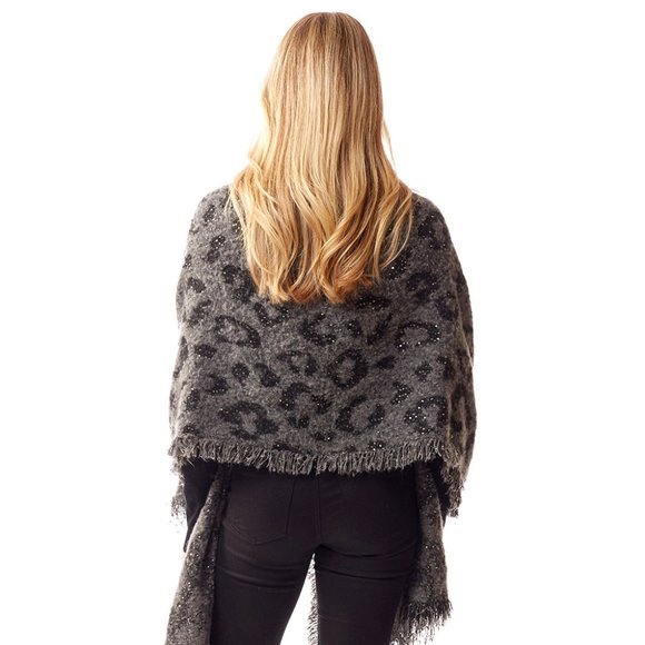 Leopard Patterned Spangled Shawl - Picture 2 of 2
